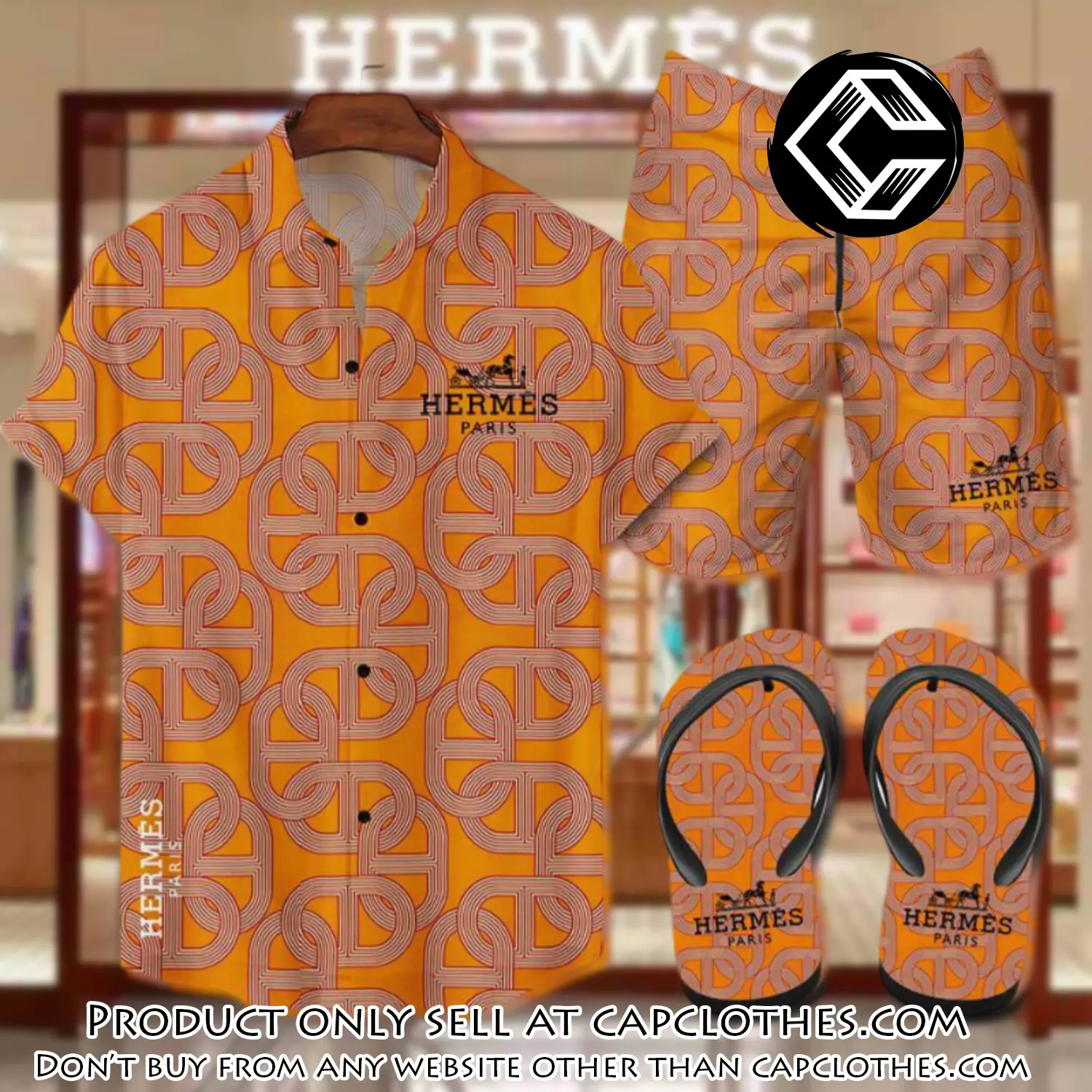 Hermes flip flops and combo hawaii shirt shorts luxury brand summer outfit hsf082 cc5809723